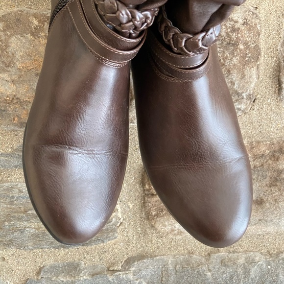 Dark Brown Braided Pleather Booties w/ Buckle (9) - Picture 6 of 6